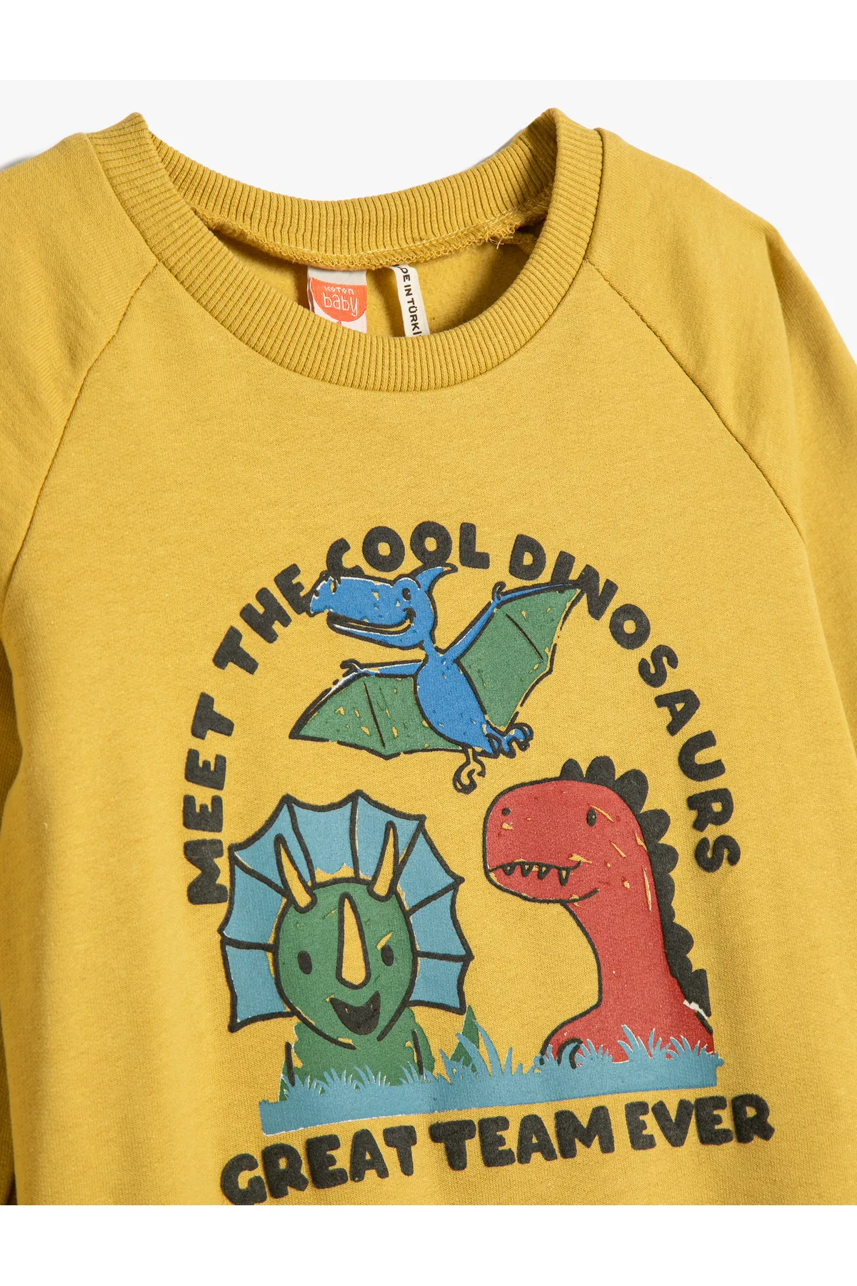 Koton  Dinosaurier-Sweatshirt, Roségold, langärmelig, Rundhalsausschnitt, Baumwolle