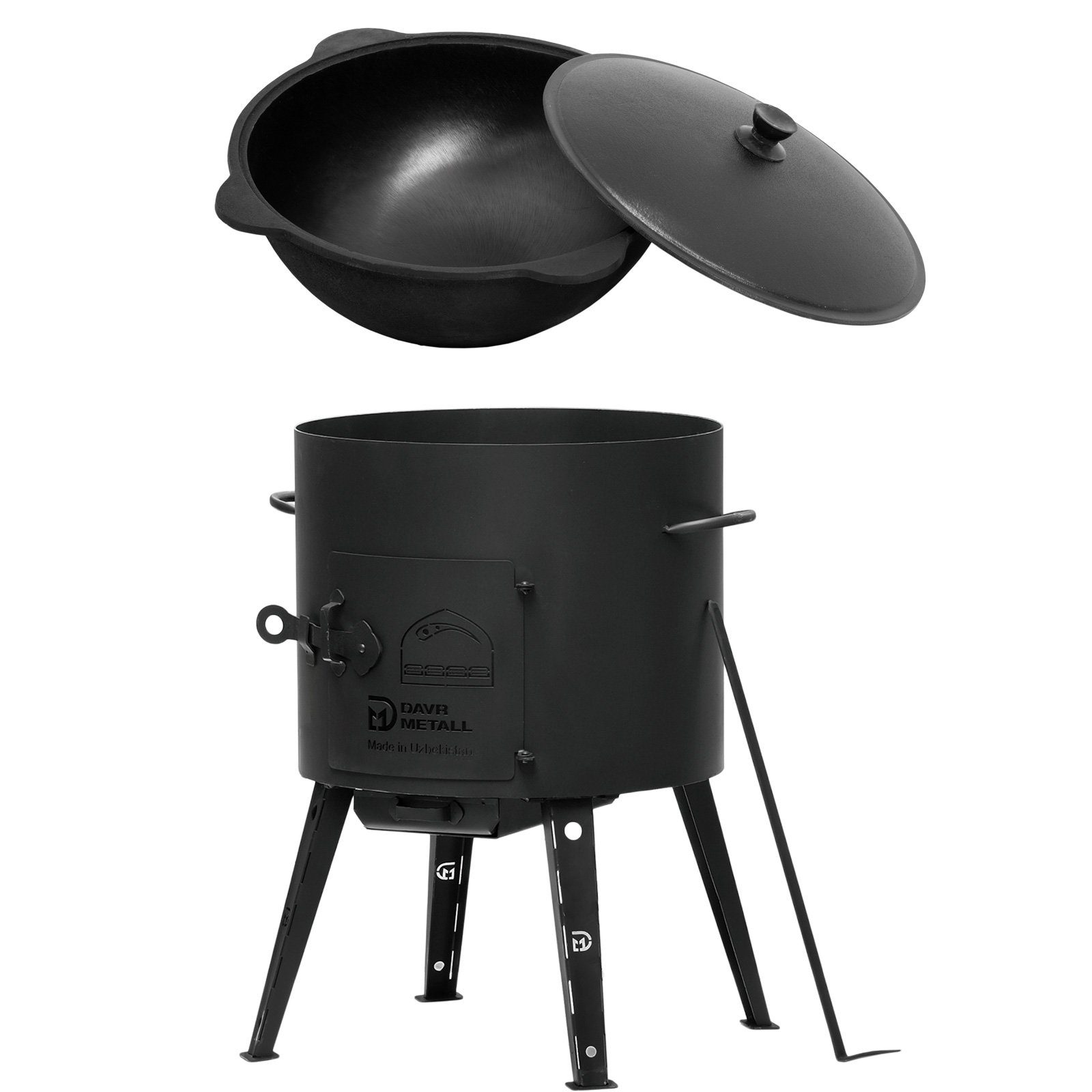 Feuerstelle Ø40 2mm stahl Utschak Campingofen 12L Kazan Rund, (Kasan Feuerstelle Feldküche Außenküche Eintopfofen Gulaschkanone Uchag)