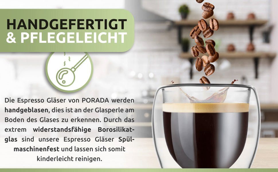PORADA Espressoglas 4er Set doppelwandige Espresso Gläser 80ml, 4-teilig, Espresso Gläser-Set 80ml, doppelwandig, isolierend