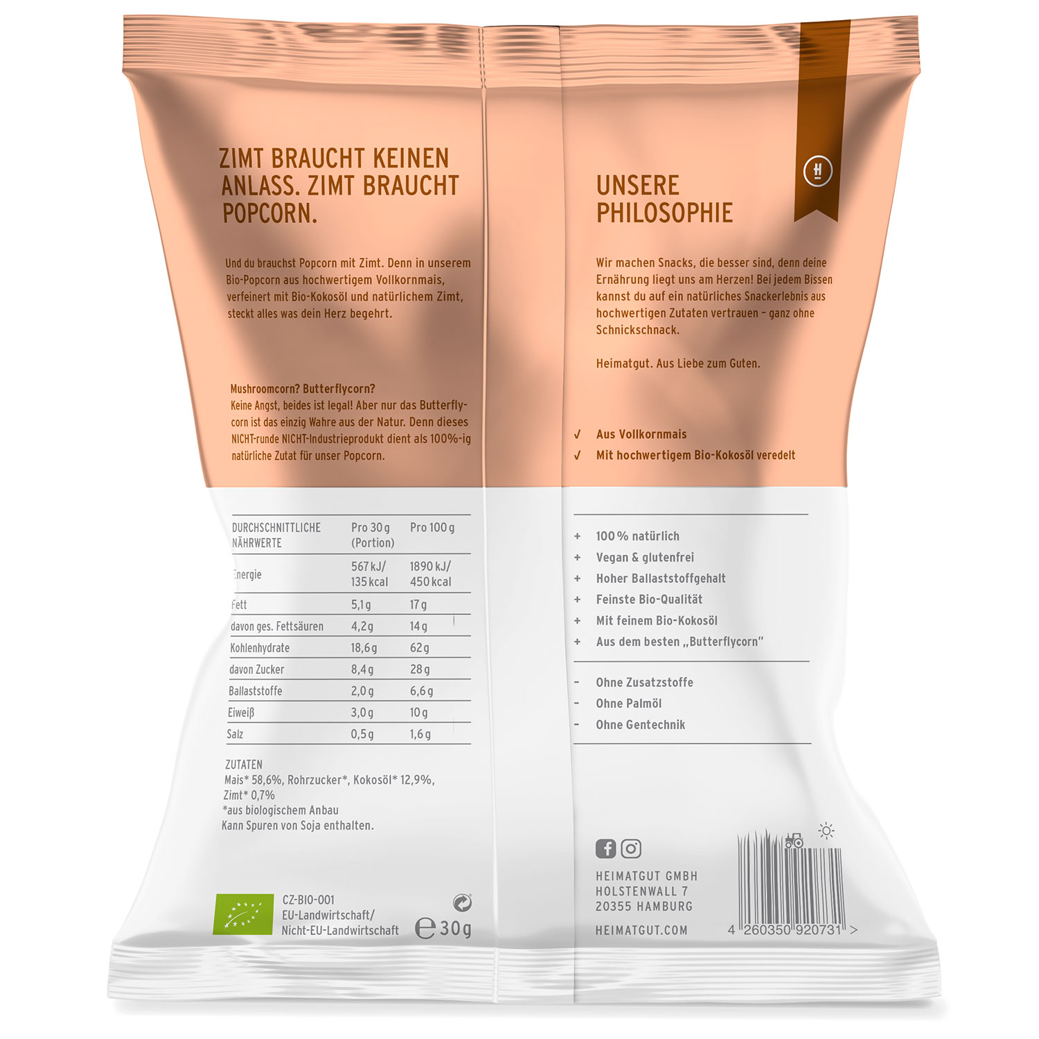 Heimatgut Bio Popcorn Zimt 30g