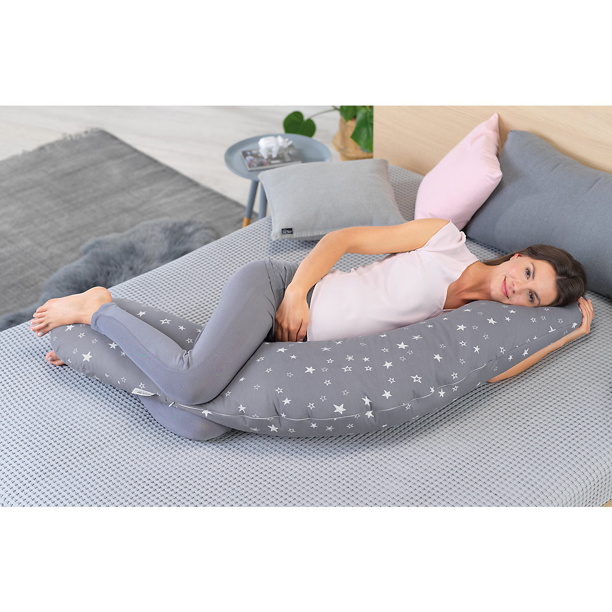 Bezug für Stillkissen Original 190 cm, Melange mittelgrau (Bamboo Collection)