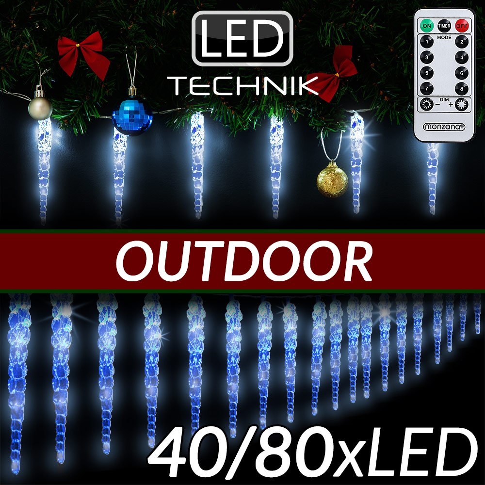 DEUBA Lichterkette Eiszapfen 40 LED inkl Fernbedienung 104m weiß