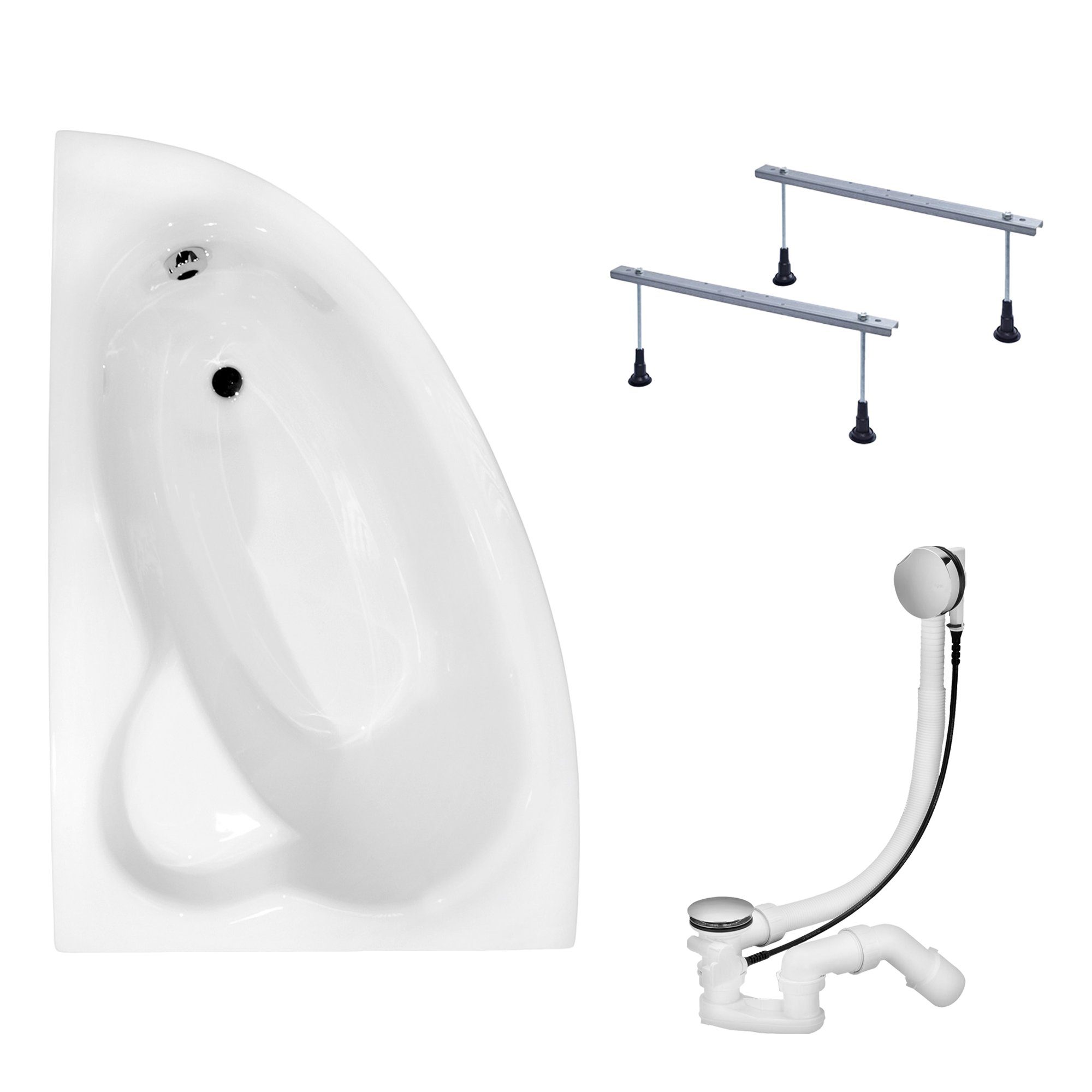 KOLMAN Badewanne Eckbadewanne Natalia 150x100, (Links/Rechts), Acrylschürze Styroporverkleidung, Ablauf VIEGA & Füße GRATIS