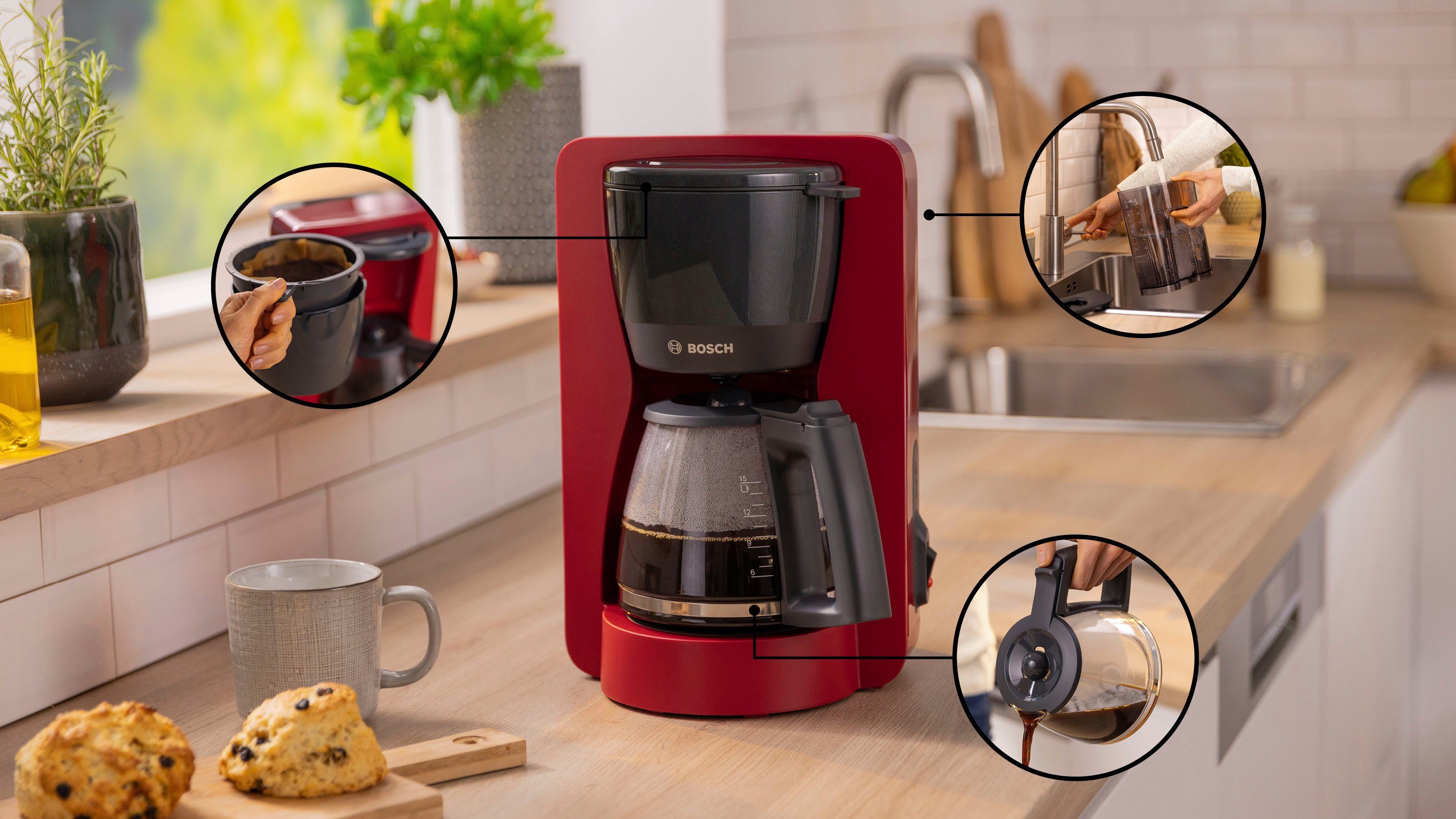 BOSCH Filterkaffeemaschine MyMoment TKA2M114, 1,25l Kaffeekanne, Papierfilter 1x4, für 10-15 Tassen, Glaskanne, 40min Warmhaltefunktion, 1200 W