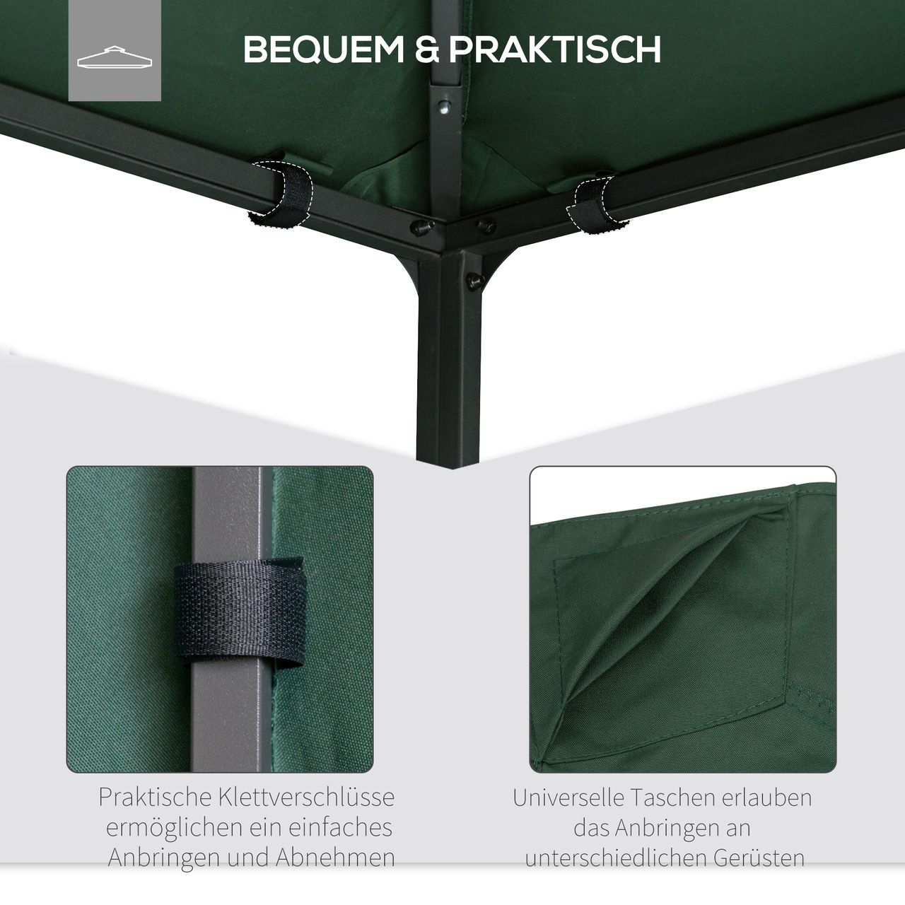 Outsunny Pavillondach Ersatzdach Pavillonabdeckung Polyester Grün 3x3m