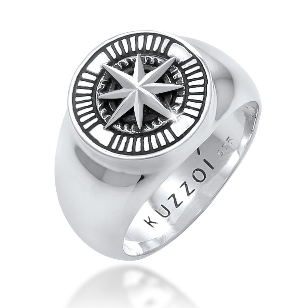 KUZZOI KUZZOI Bague Hommes sceau boussole vintage en argent sterling 925 Bague
