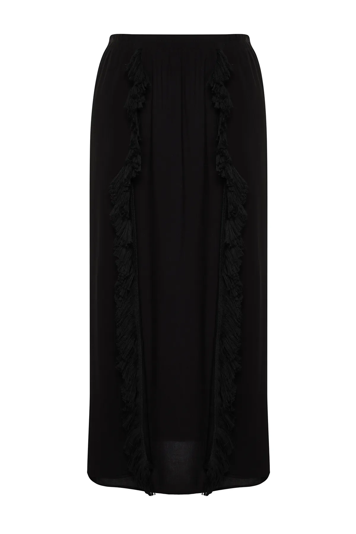 Trendyol Curve  Schwarzer Maxi-Strandrock mit gewebten Quasten