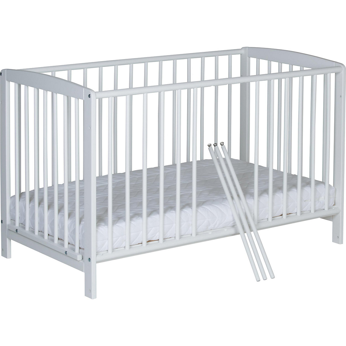 Beistell- Kinderbett Micky, Massivholz weiß lackiert, 60x120 cm