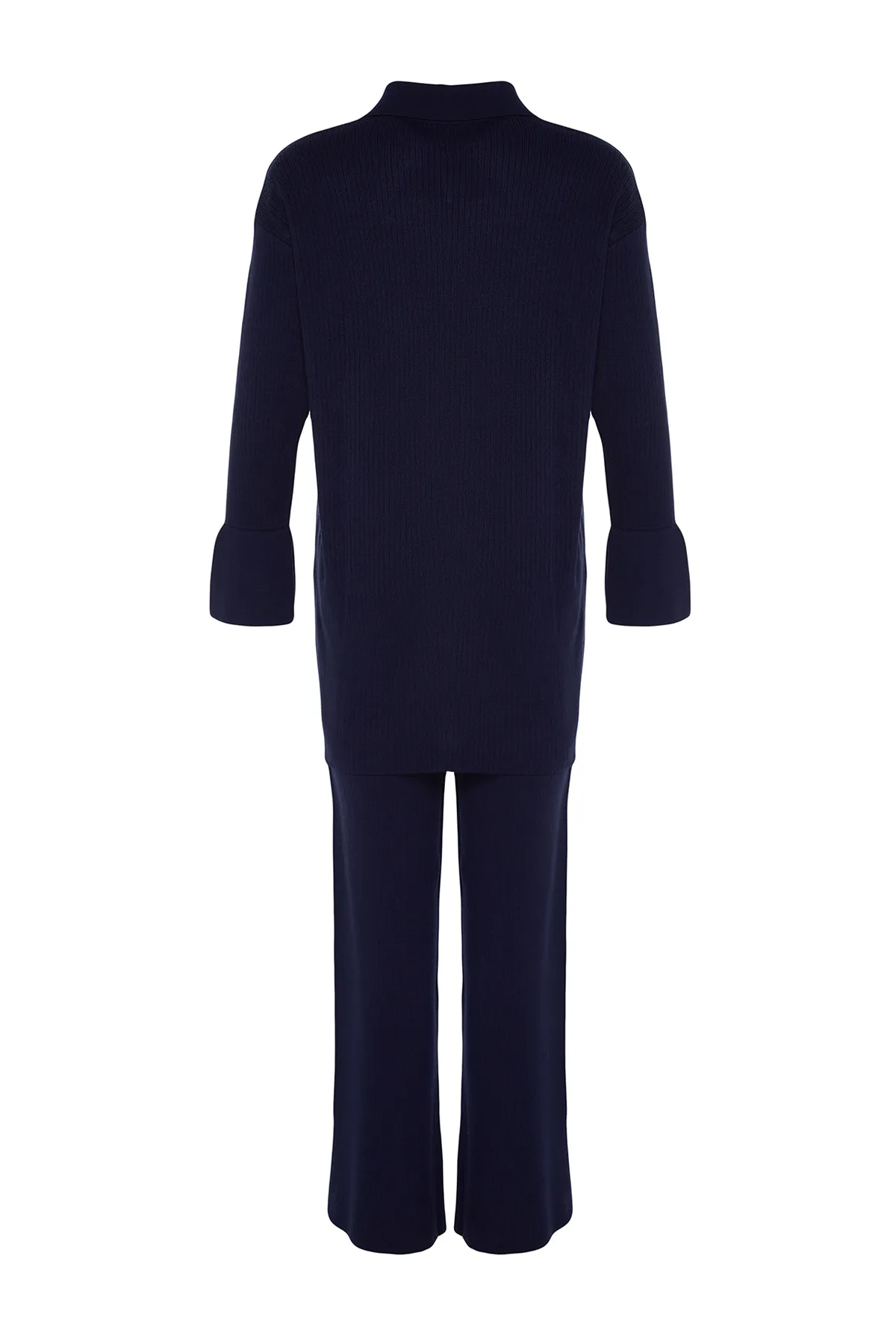 Trendyol Modest  Marineblaues Strickset mit Cardigan und Hose mit Schlitzdetail TCTAW23US00028