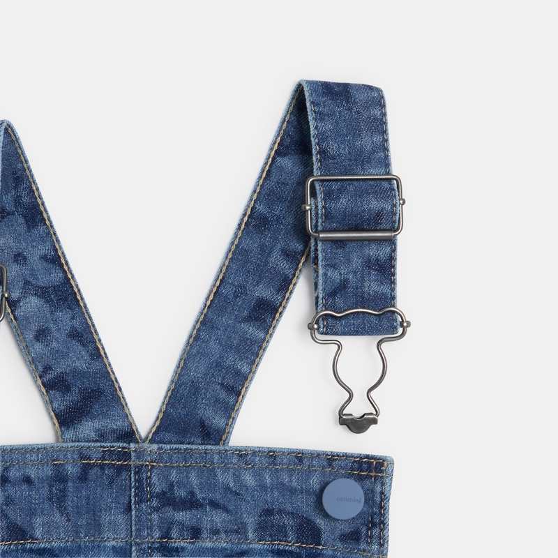 Robe salopette fille en jean fleuri bleue Catimini