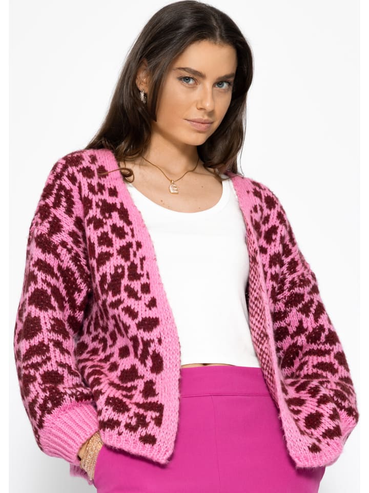 SASSYCLASSY Kurzer Cardigan mit Leo-Print in Pink günstig kaufen