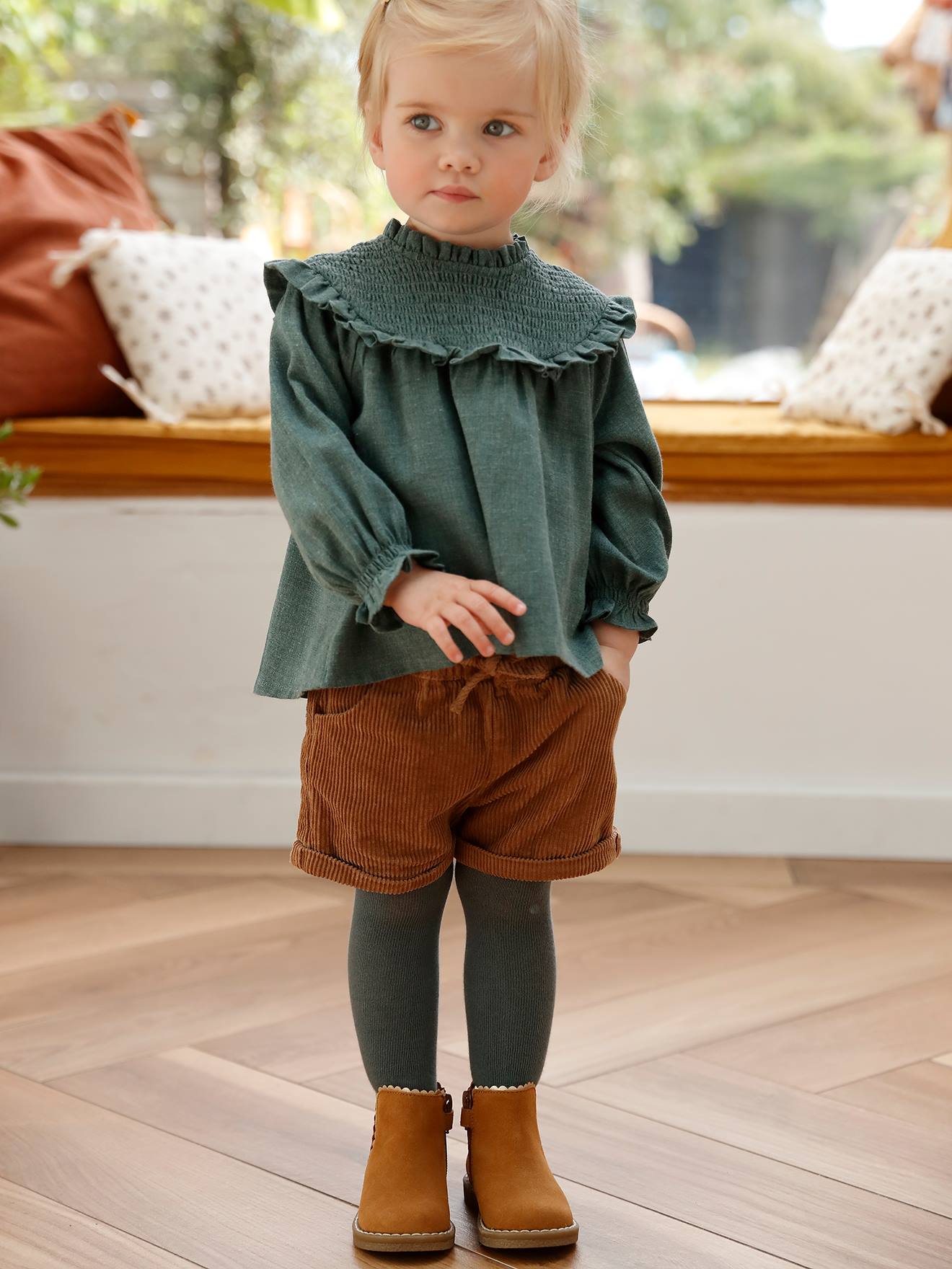 Short en velours côtelé bébé fille rose poudré