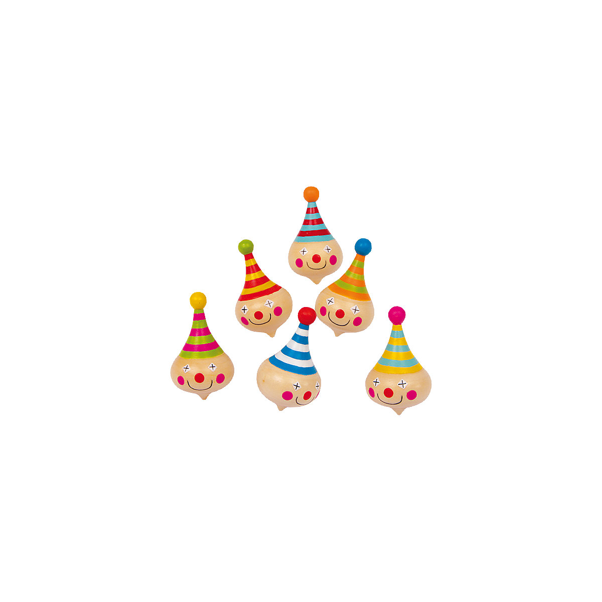 Kreisel Clown, 6 Stück, Holz
