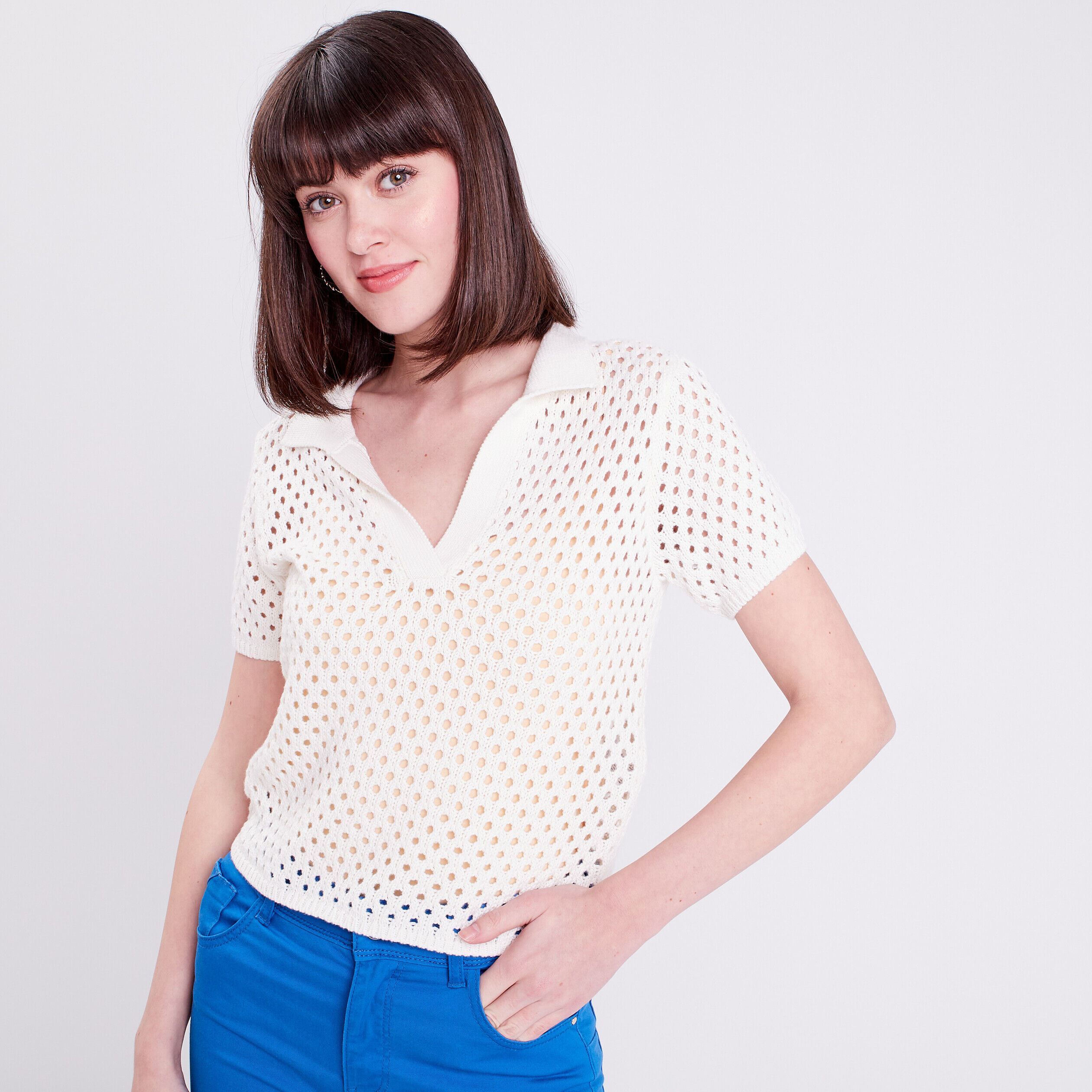 Polo manches courtes ecru femme | Cache Cache