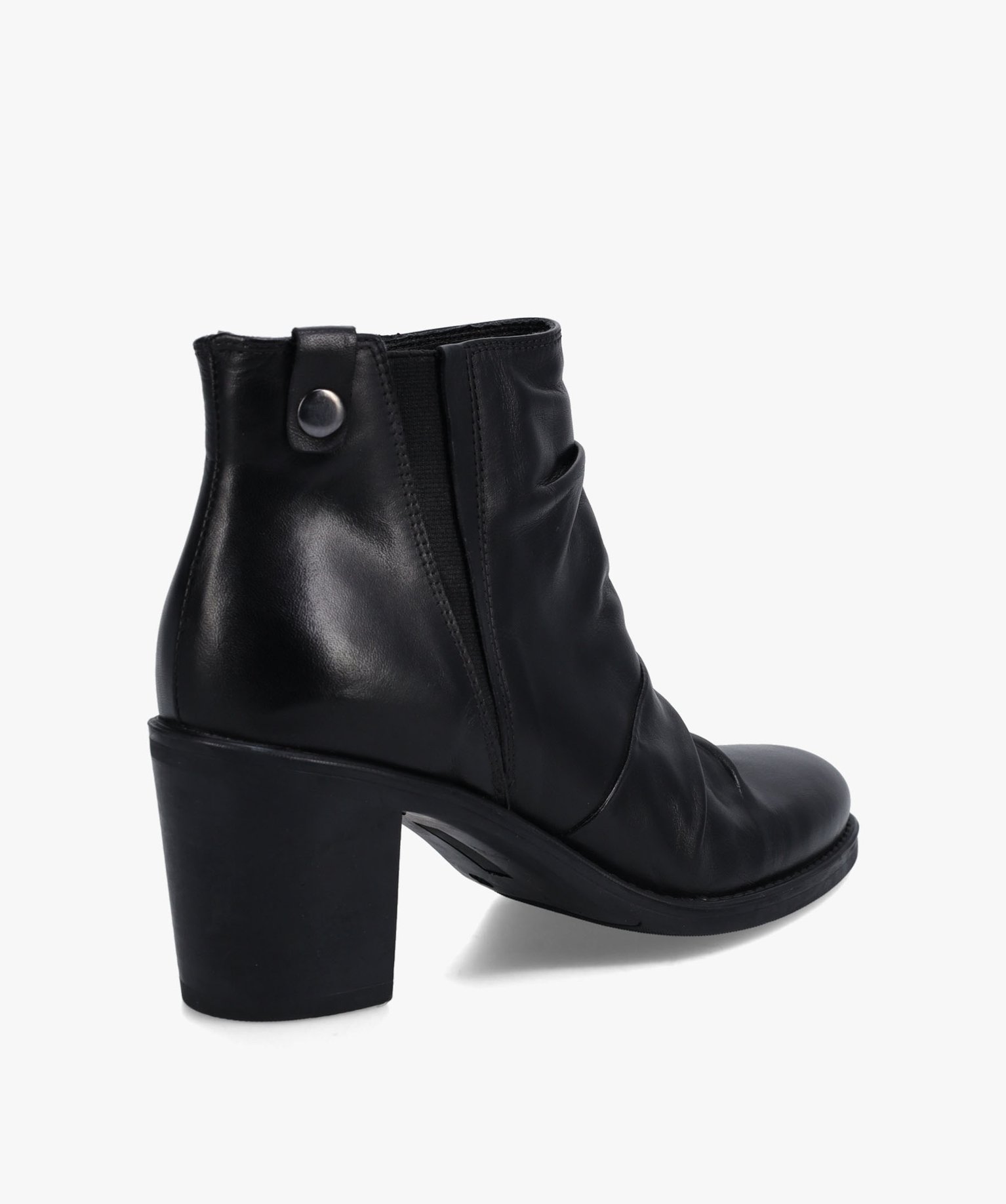 Boots femme à talon dessus en cuir drapé uni noir | GEMO