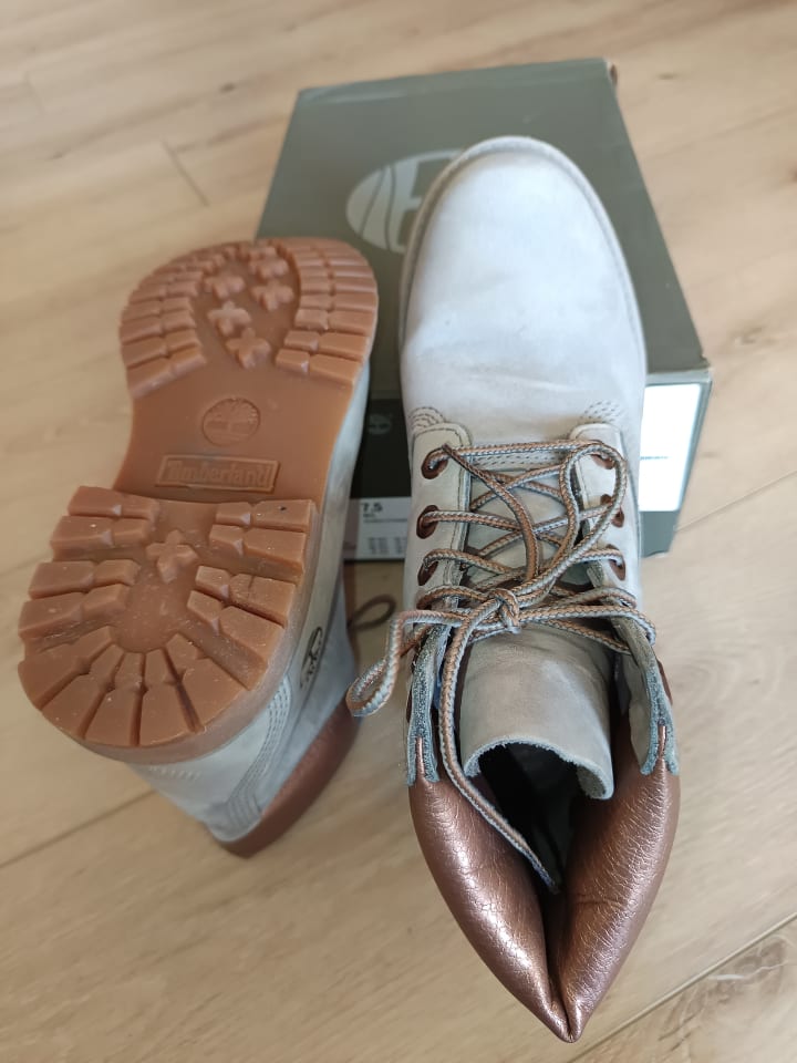 Timberland Leder-Boots in Grau/ Hellbraun günstig kaufen 38,5