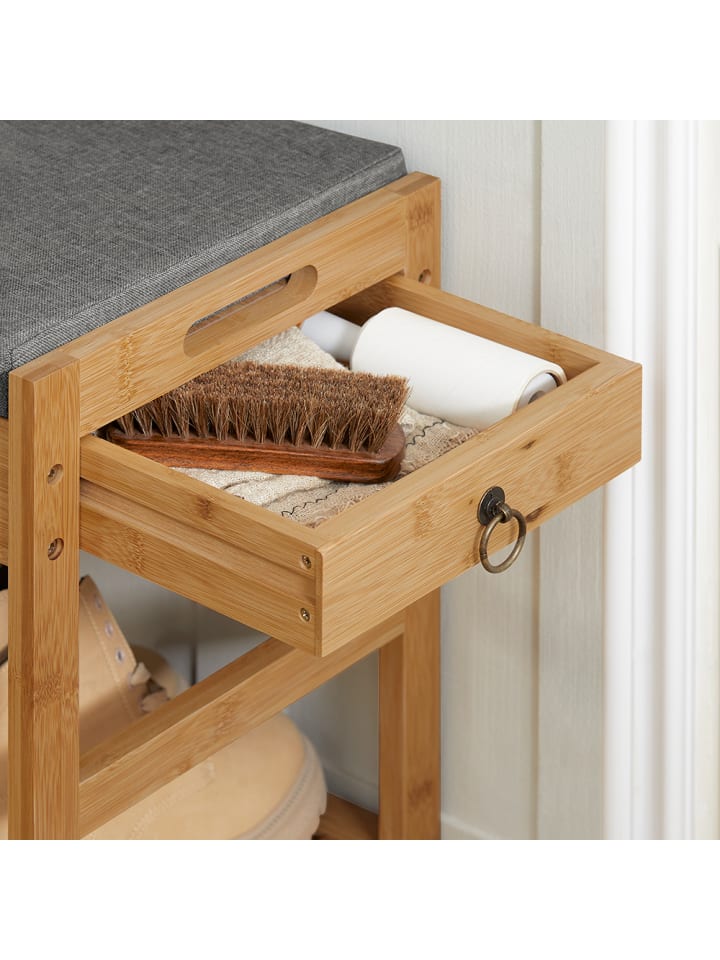 SoBuy Schuhbank mit Sitzkissen in Natur - (B)90 x (H)45 x (T)30 cm günstig kaufen onesize