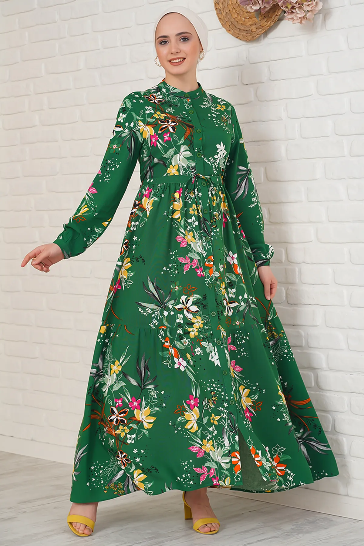Bigdart  2144 Hijab-Kleid mit Richterkragen – Smaragdgrün