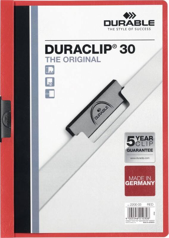 DURABLE Duraclip Klemmmappe 30 Blatt DIN A4 Rot
