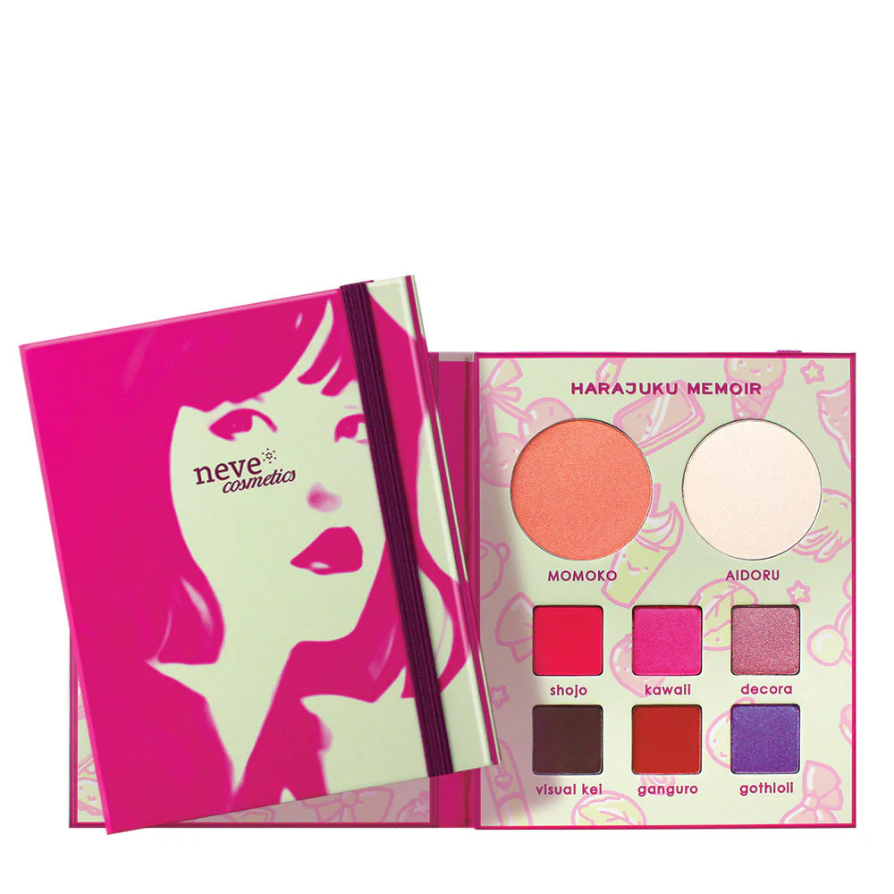 Paleta Harajuku Memoir Artdiary: paleta para el rostro, polvos compactos, colorete compacto, iluminadores, sombras de ojos compactas, paleta de sombras de ojos.