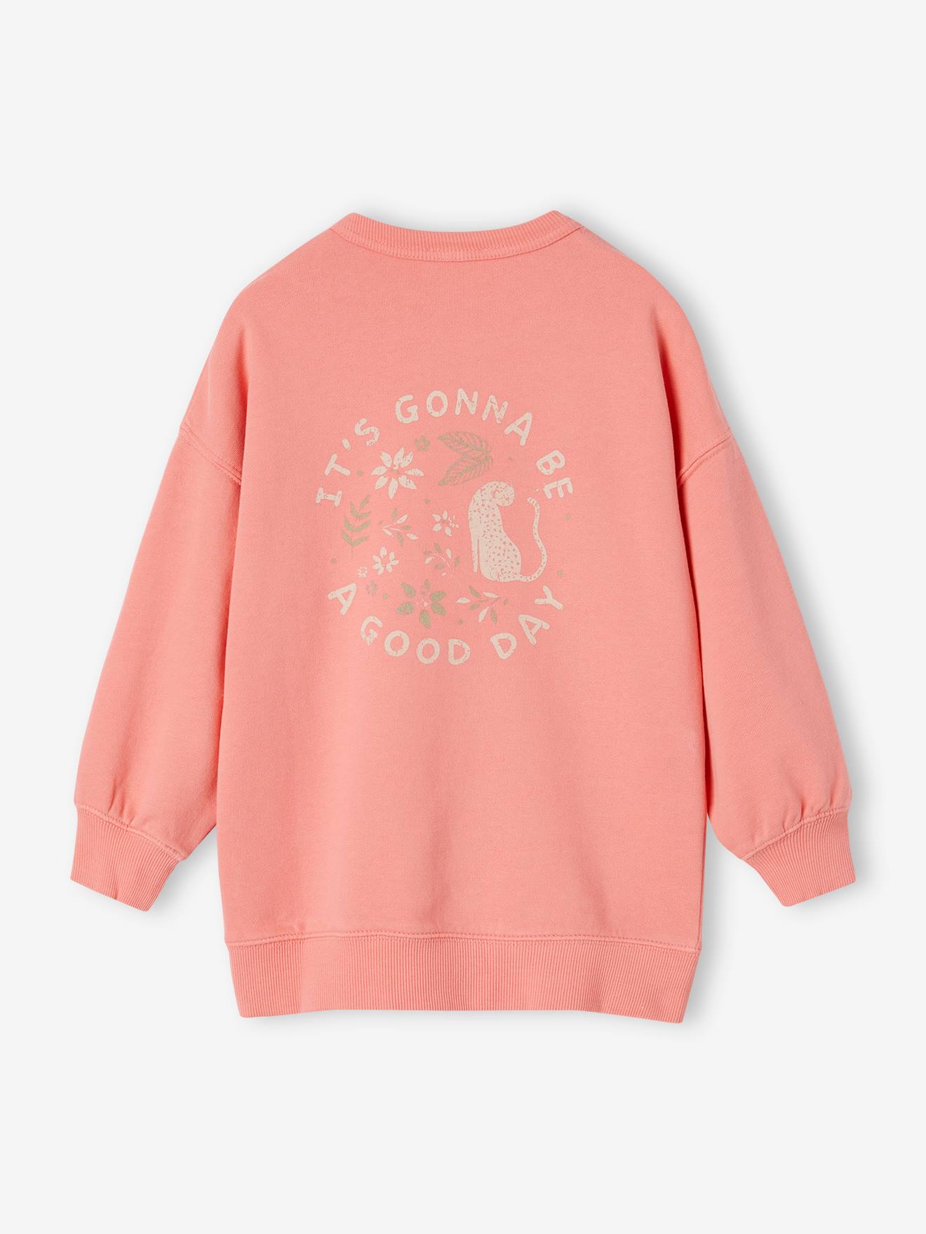 Vertbaudet Langes Mädchen Sweatshirt mit Motiv hinten Oeko-Tex - koralle