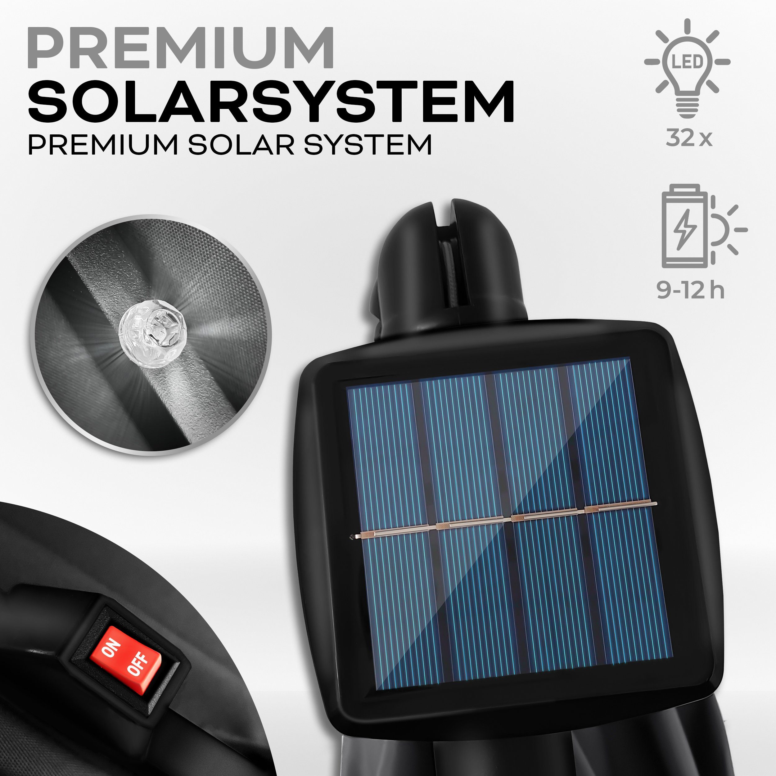 tillvex Sonnenschirm Ø 300 cm Alu Ampelschirm LED Solar mit Kurbel & An-/Ausschalter, Gartenschirm UV-Schutz, Marktschirm mit Ständer wasserdicht