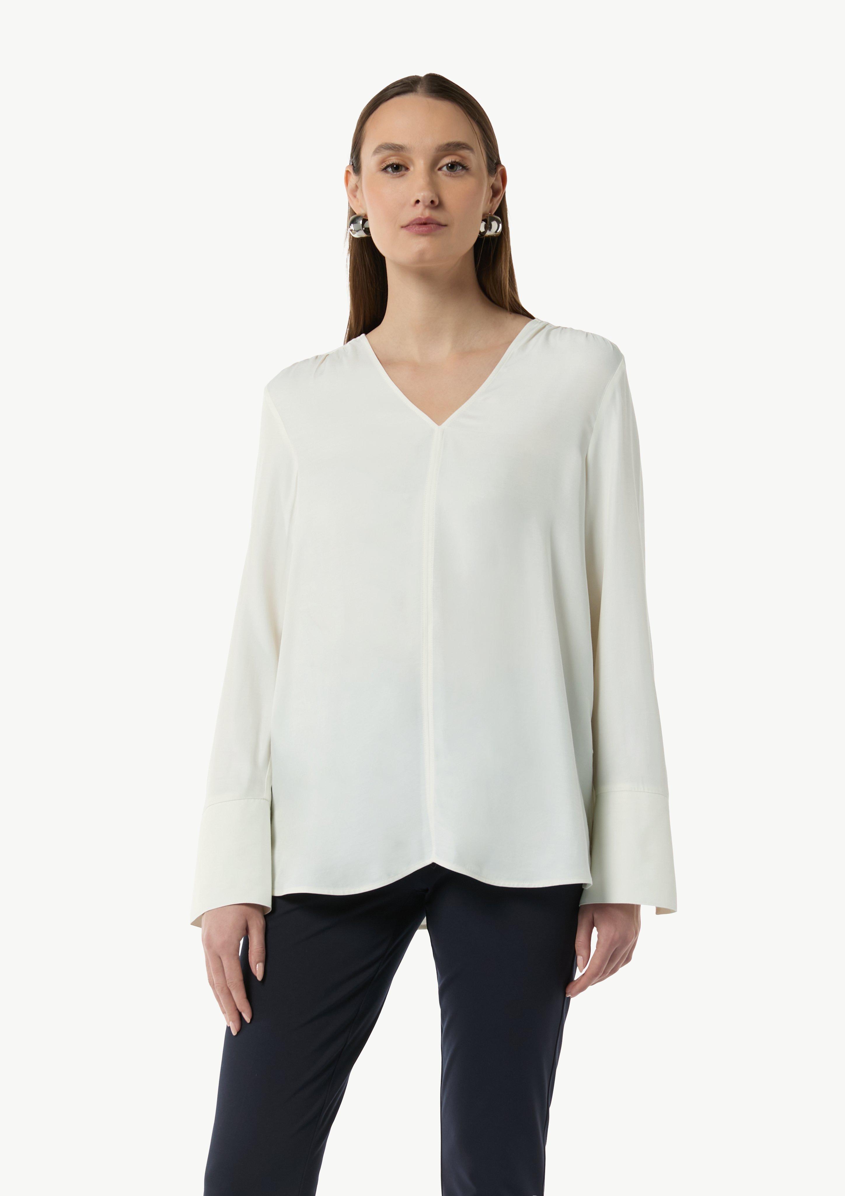 Viskosebluse mit V-Ausschnitt - weiß