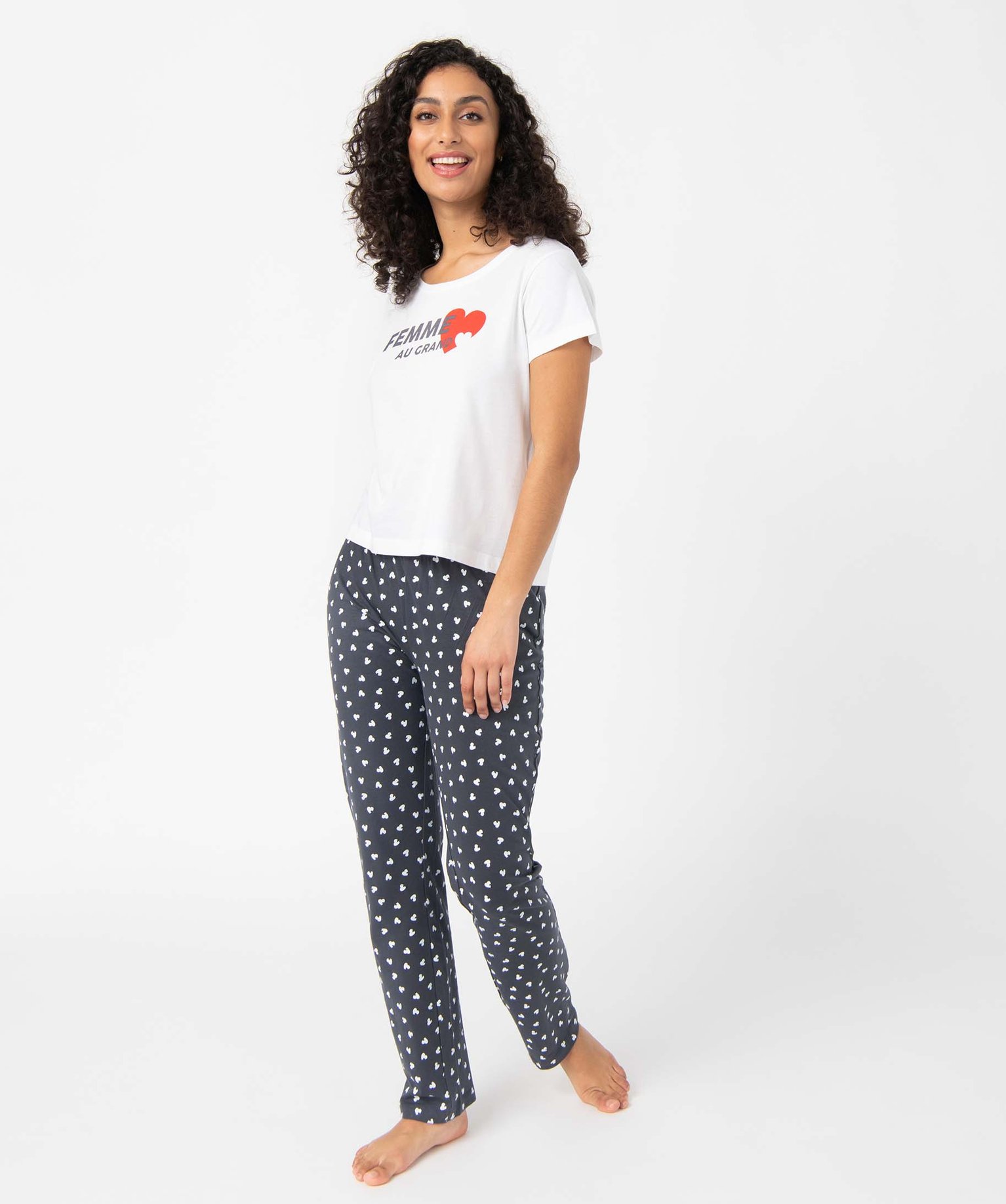 Pyjama femme bicolores avec motifs coeurs multicolore | GEMO