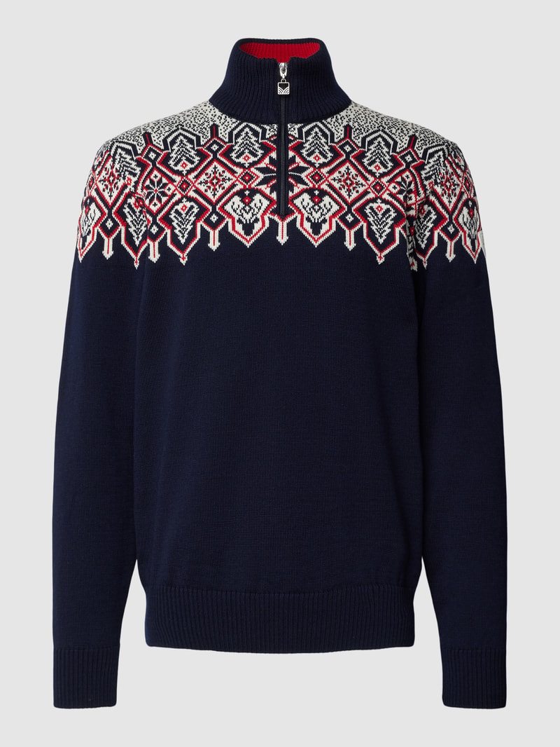 Strickpullover mit Allover-Muster Modell 'Winterland' in marineblau