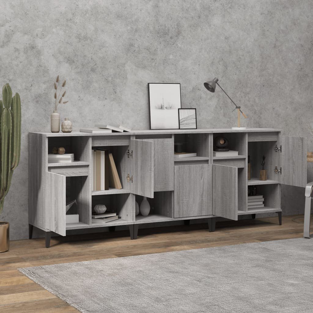 vidaXL Anrichte Sideboards 3 Stk Grau Sonoma 60x35x70 cm Holzwerkstoff