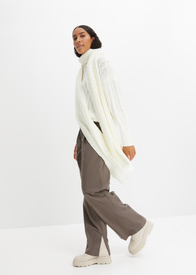 Rollkragen-Pullover mit Zopfmuster