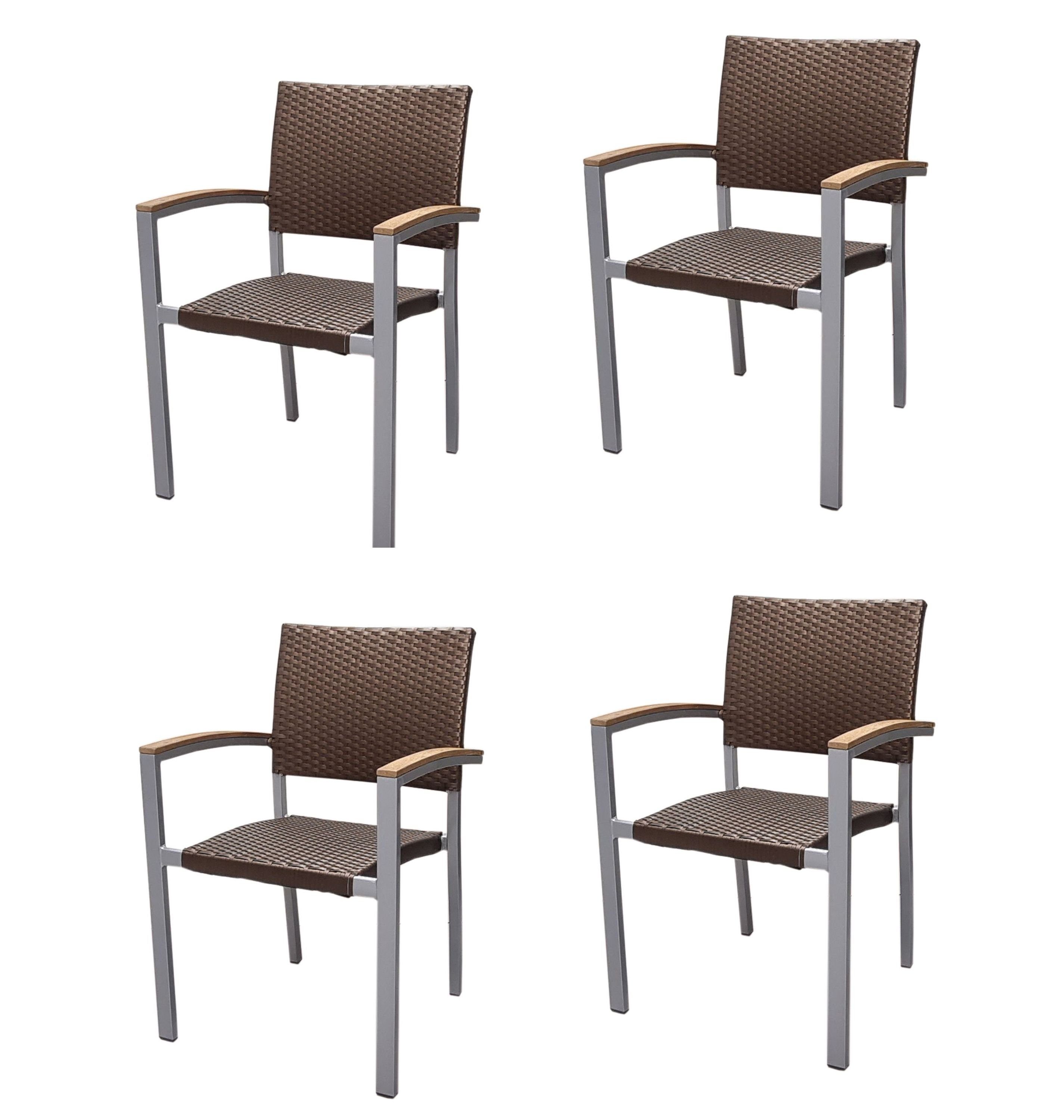 Konway Stapelstuhl BORNEO (4 St), 4x KONWAY® BORNEO Stapelsessel Mokka Premium Polyrattan Sessel