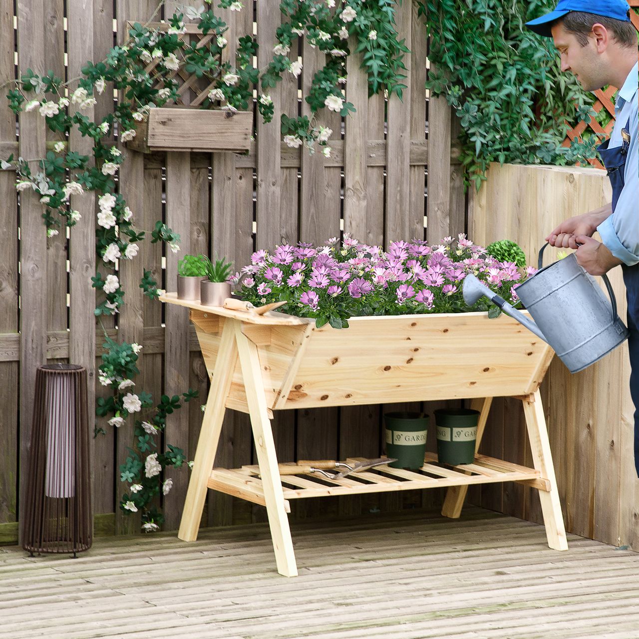 Outsunny Hochbeet Pflanzkasten Vliesstoff Tannenholz Natur