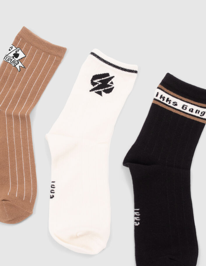 Chaussettes noires, blanches et camel garçon