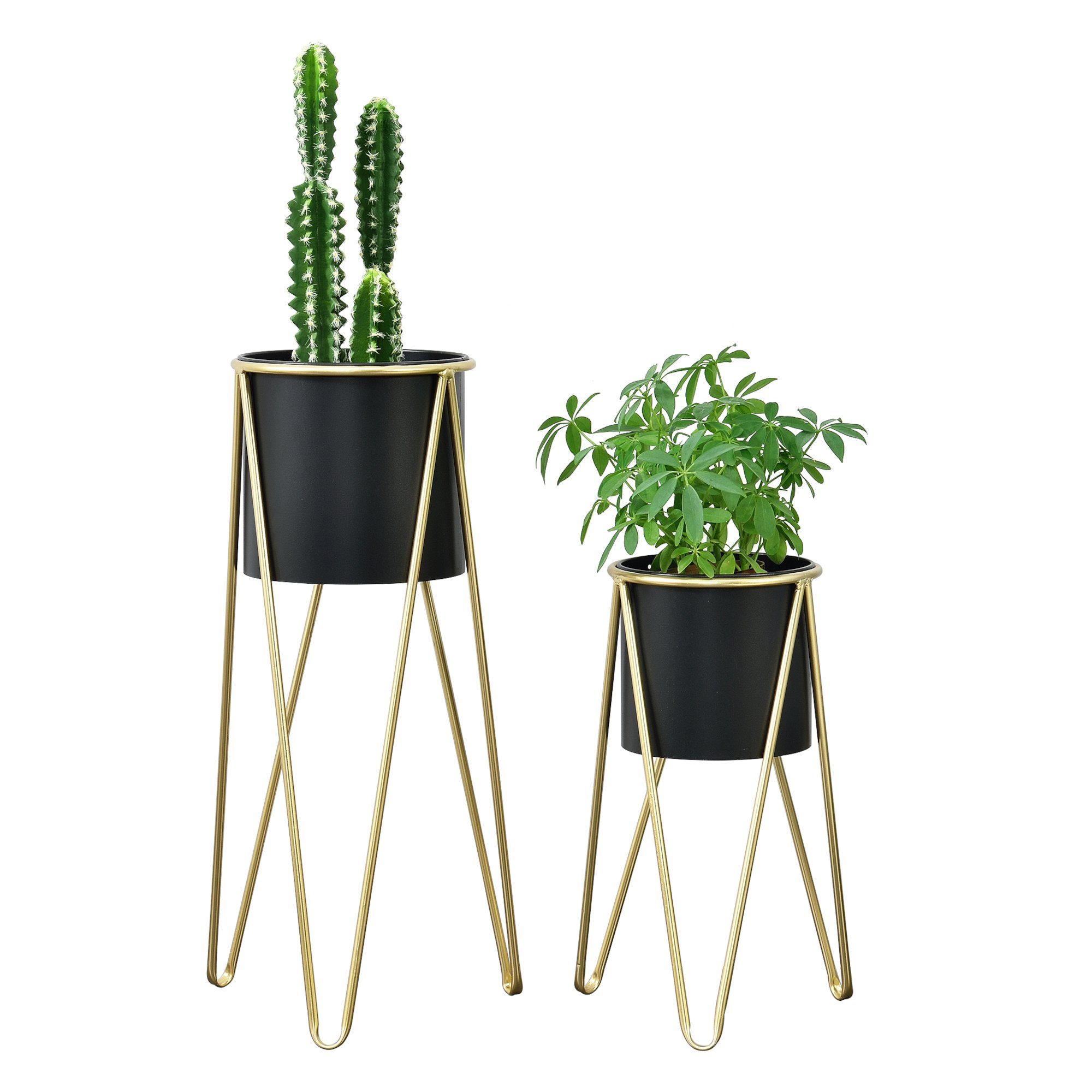 en.casa Blumenständer, Hedera 2er Set Pflanzenständer aus Metall Gold / Schwarz