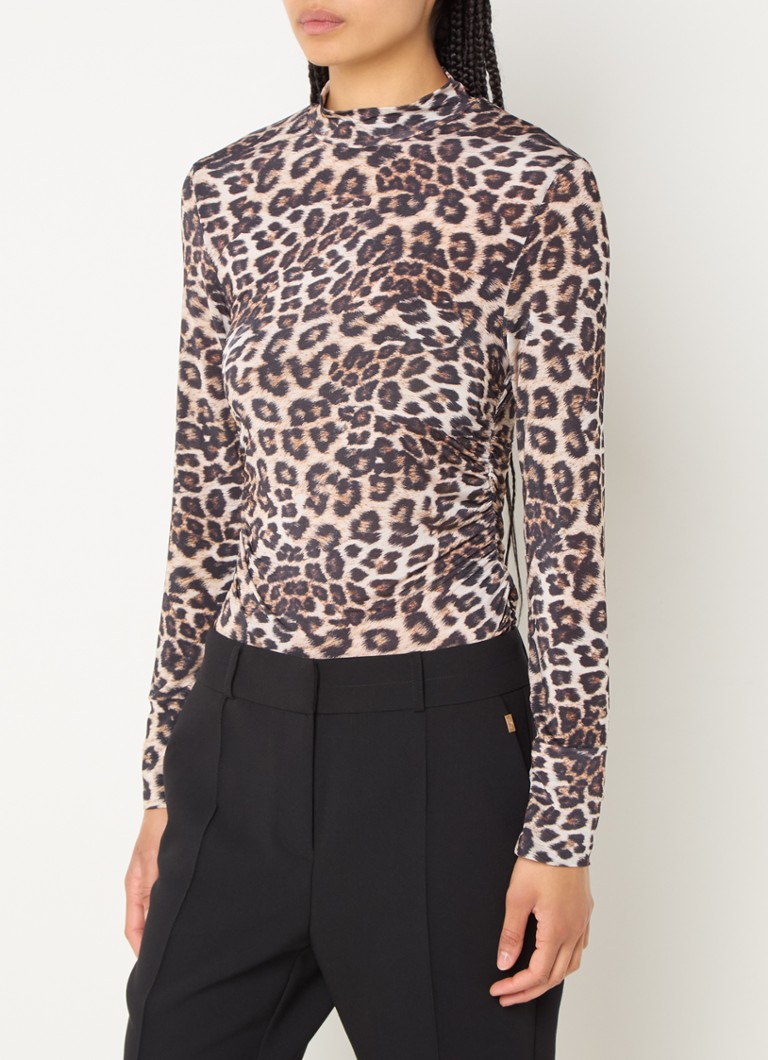 Farm Rio Top with leopard print and stand-up collar