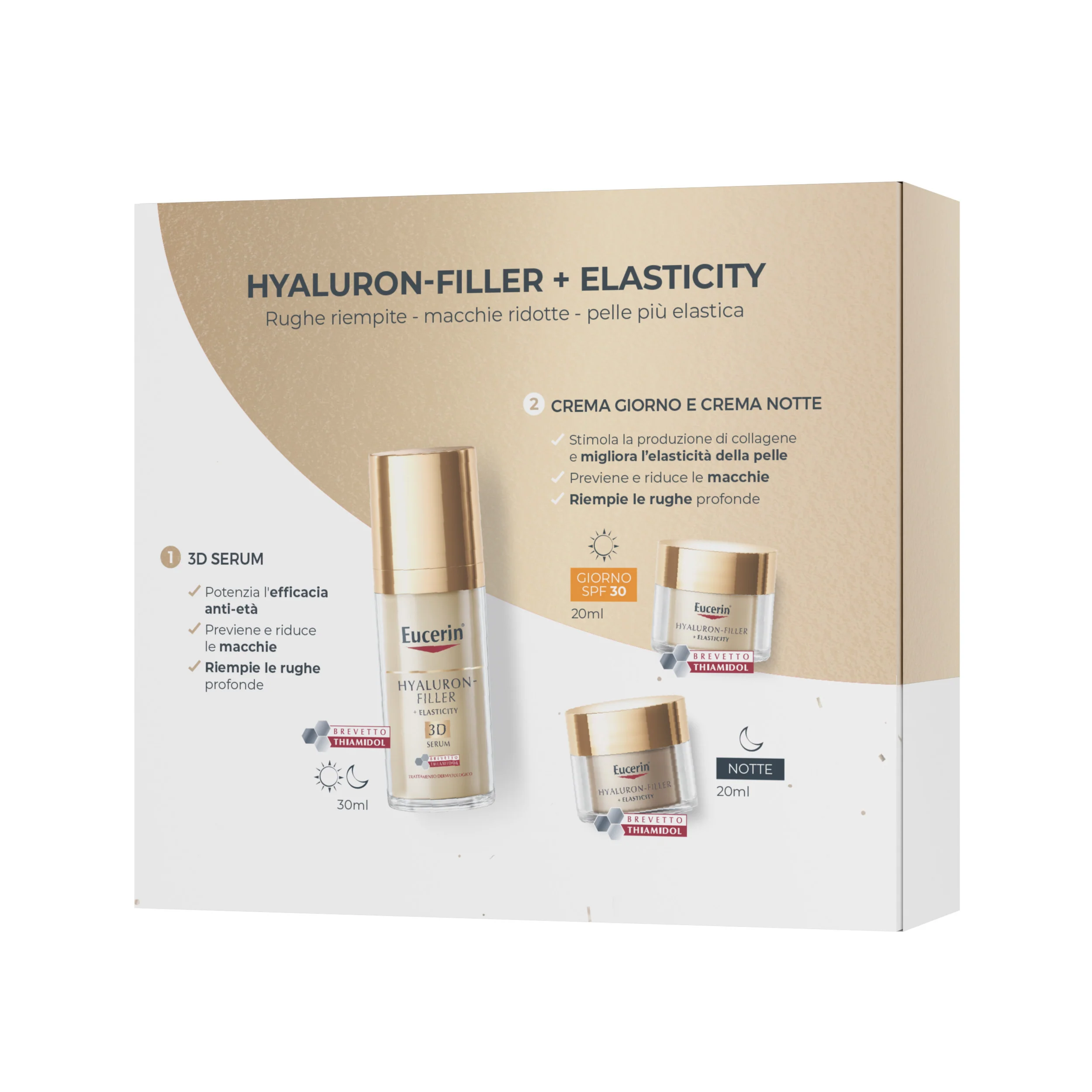 Hyaluron-Filler + Elasticity XMAS PACK ELASTICITY (3D serums + mini dienas krēms SPF15 + mini nakts krēms) - liftinga komplekts, liftinga sejas serums