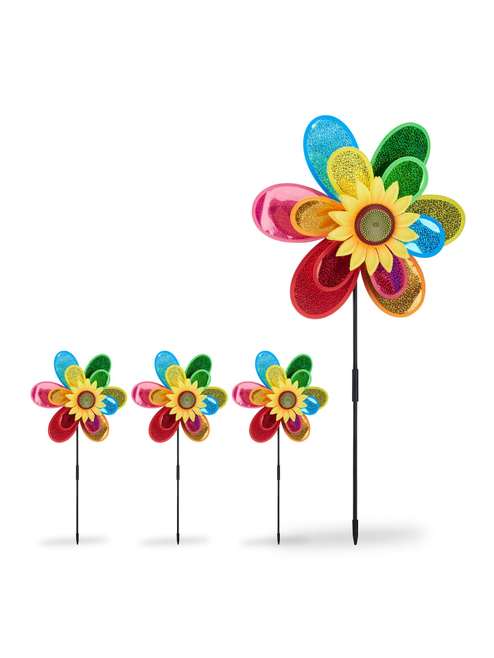 relaxdays 4x Windrad in Bunt - (B)37,5 x (H)74,5 x (T)14 cm günstig kaufen onesize
