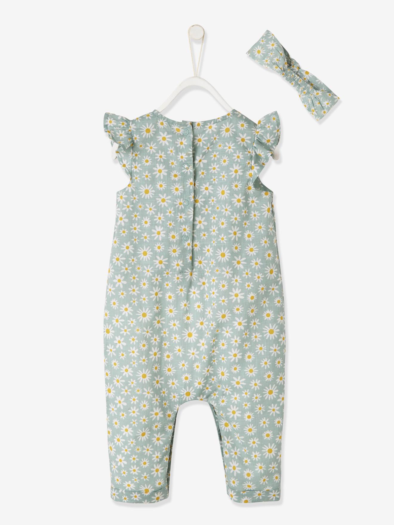Vertbaudet Mädchen Baby-Set: Overall & Haarband - rosa bedruckt
