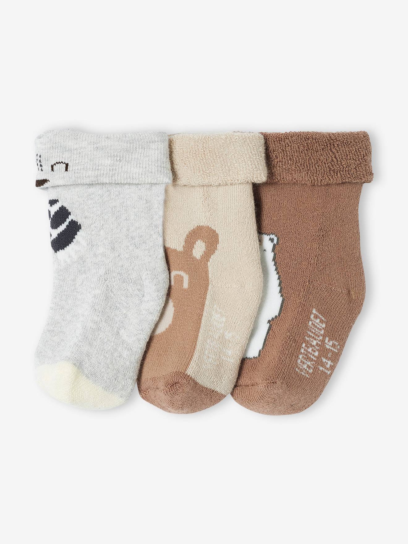 Lot de 3 paires de chaussettes ourson bébé noisette