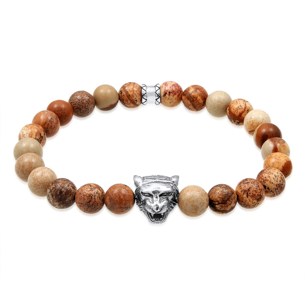 KUZZOI KUZZOI Bracelet Herren Tiger Kopf Achat Jasper Look 925er Silber Bracelet