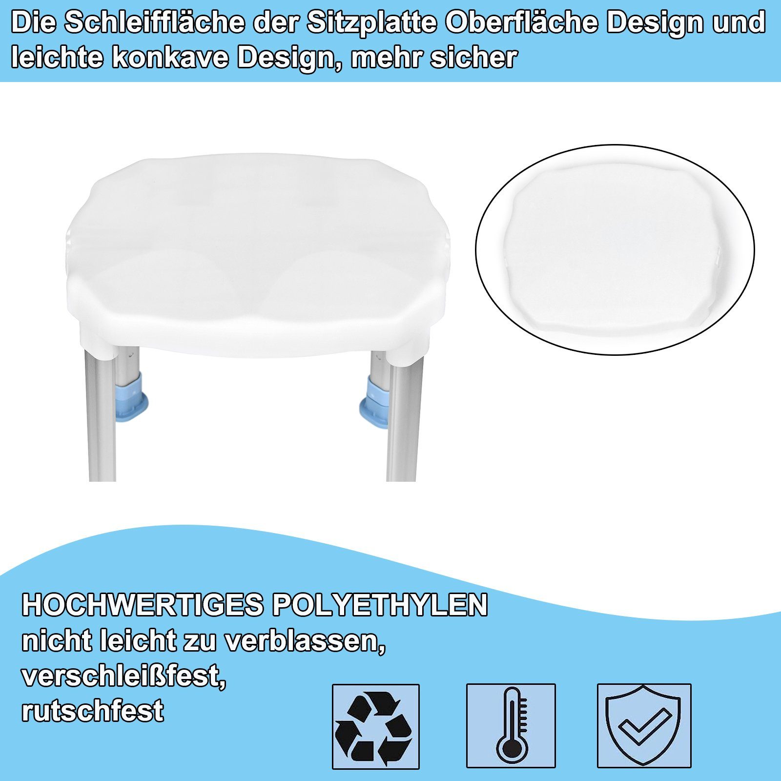 AUFUN Badewannensitz Duschhocker, belastbar bis 150 kg, Höhenverstellbar Sitz