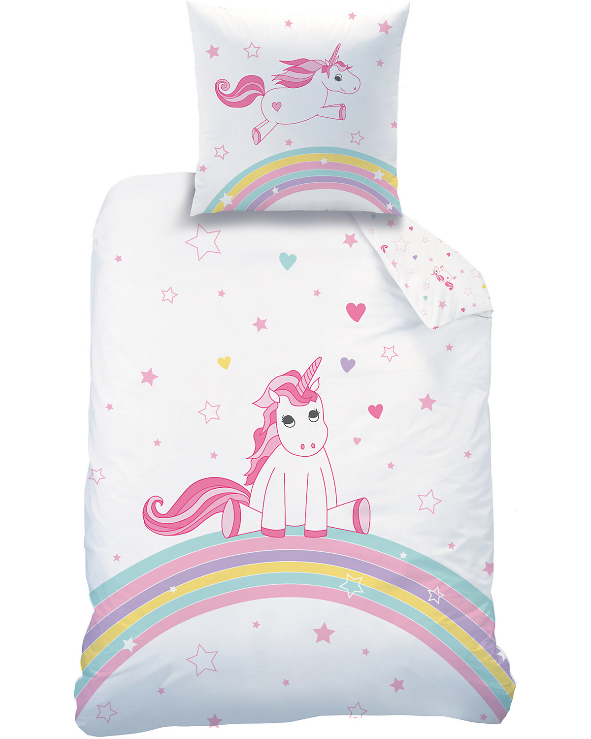Bettwäsche, Einhorn, Flanell, 135 x 200 cm + 80 x 80 cm