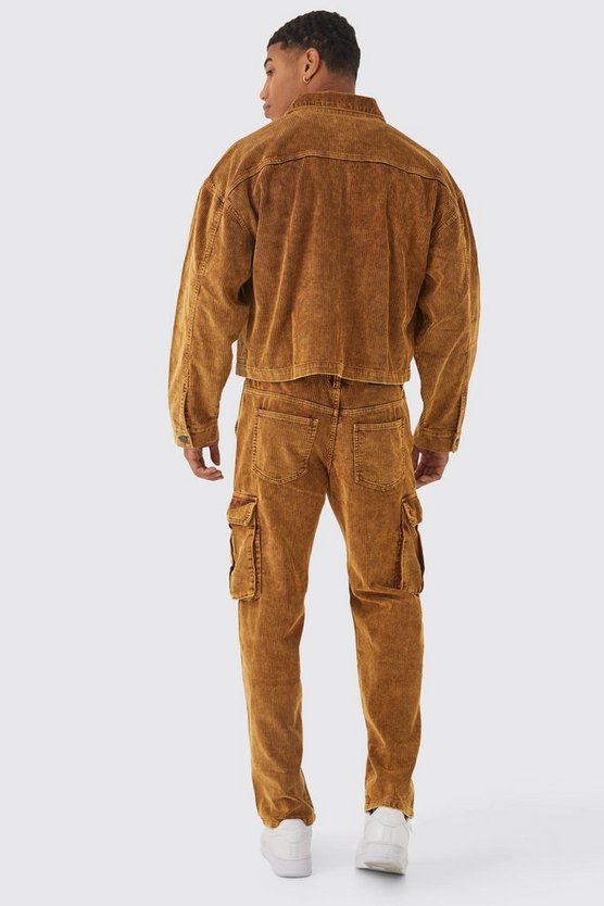 Lockere Cord-Cargohose mit Acid-Waschung