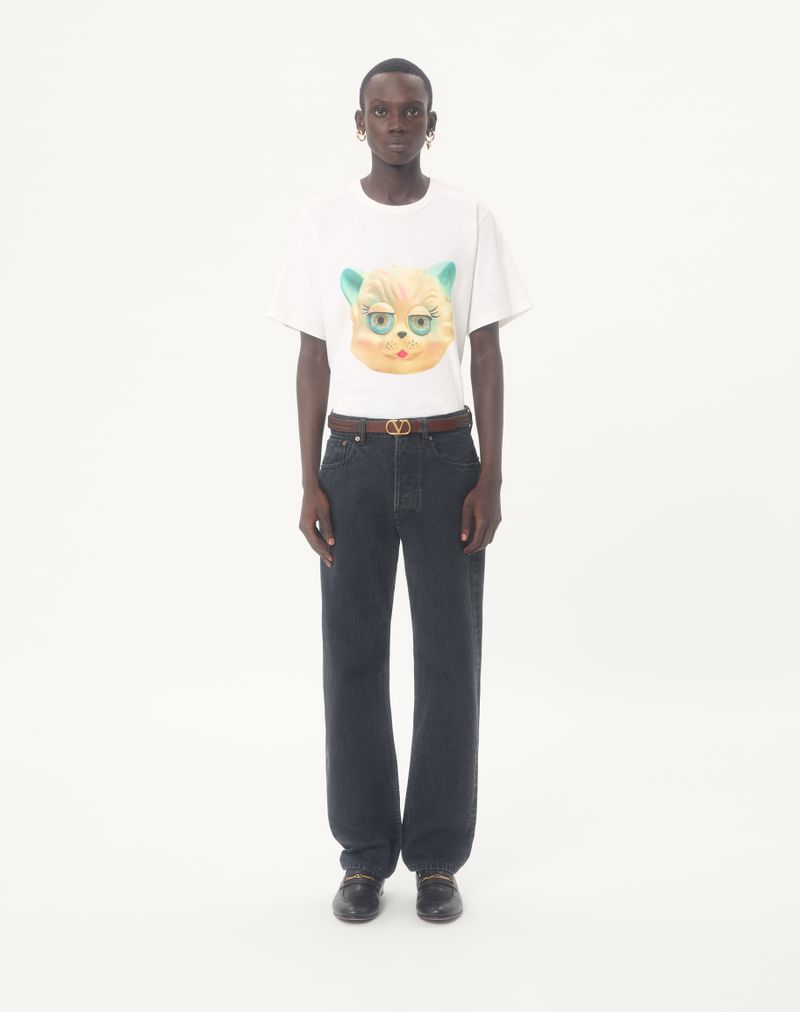 Valentino Bomuld T-Shirt med Le Chat De La Maison Print