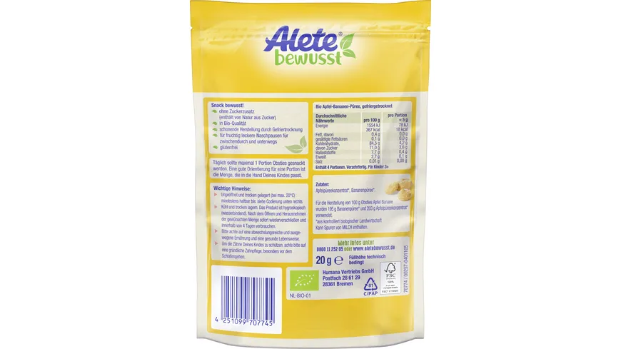 Alete bewusst Bio Obsties Apfel Banane 20 g