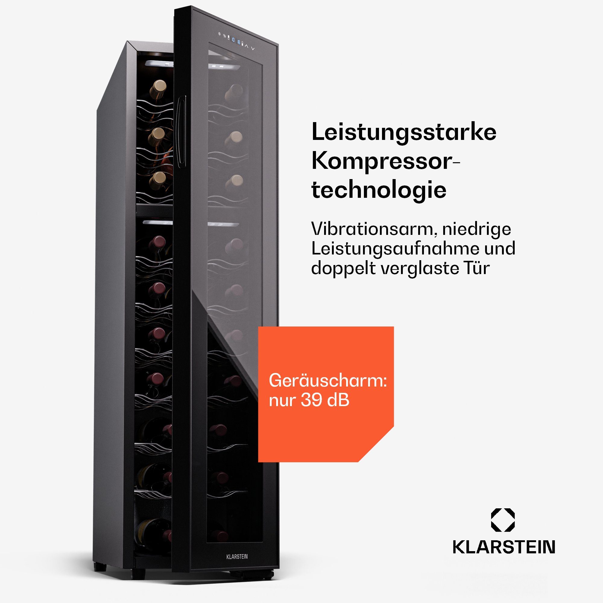 Klarstein Weinkühlschrank Shiraz 27 Duo, für 27 Standardflaschen á 0,75l,Wein Flaschenkühlschrank Weintemperierschrank Weinschrank Kühlschrank
