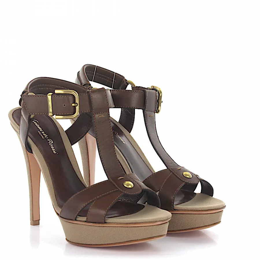 Gianvito Rossi - Plateausandalen Kalbsleder Metallverzierung beige braun - braun