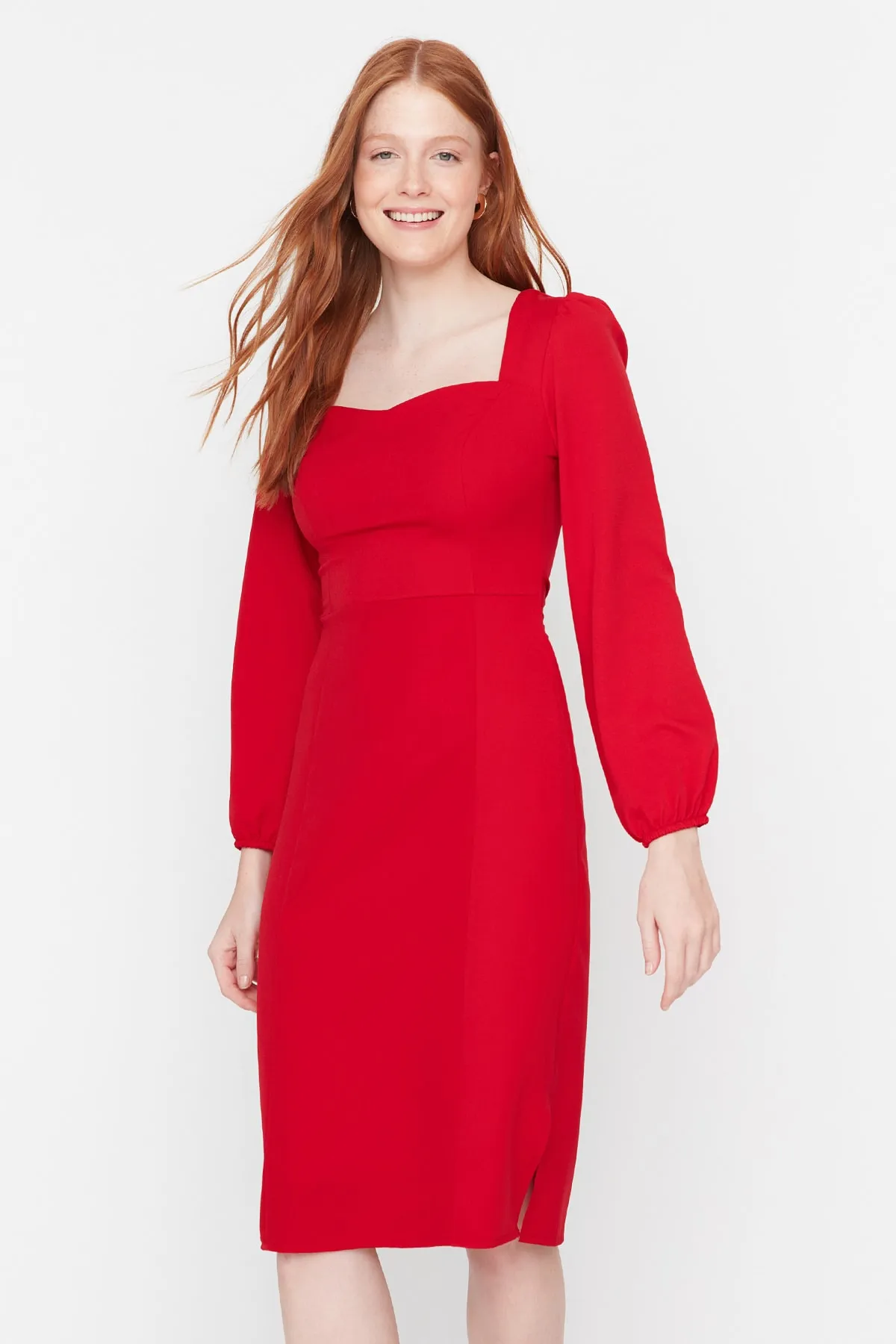 Trendyol Collection  Rotes, detailliertes Webkleid mit Krawatte TWOAW23EL00895