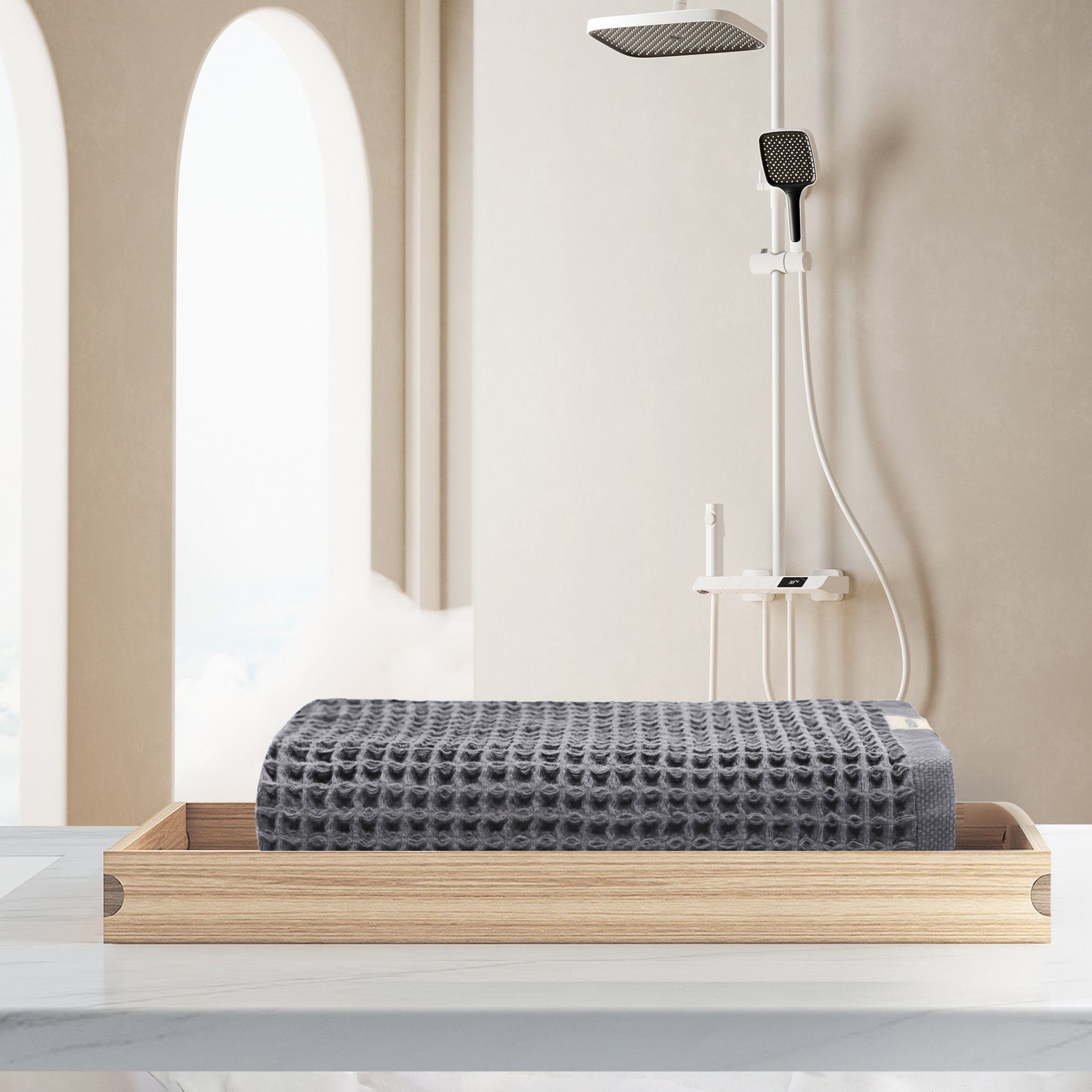 Kosmu Badetuch groß, grau, 170 x 85 cm, (1-St), 70% extrafeine Baumwolle und 30% hochwertige Naturseide